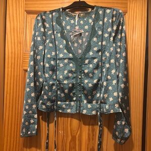 NWT Free People Field of Roses Satin and lace top sz S